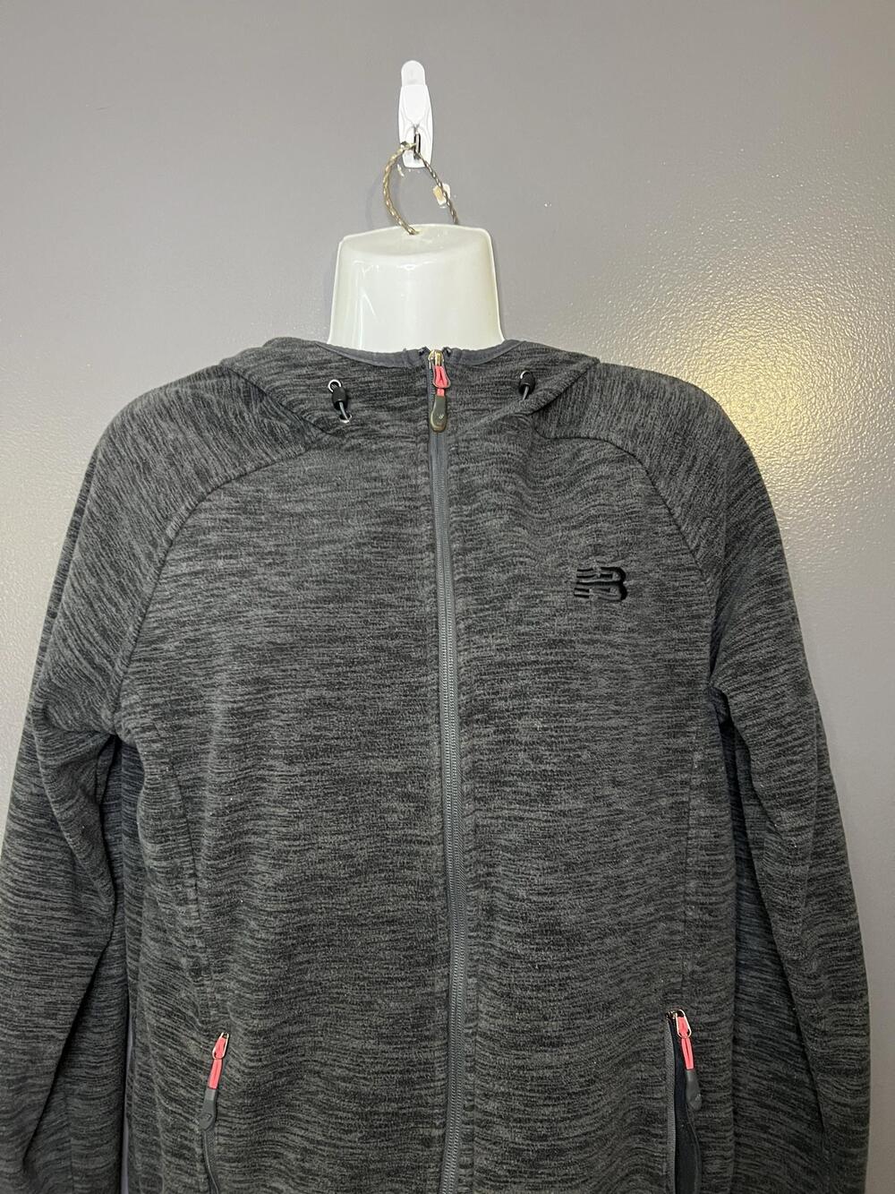 New Balance Jacket Womens Medium Gray Fleece Hooded Full Zip Pockets Athletic